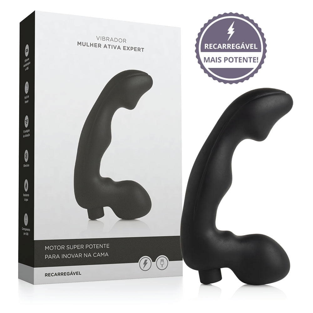 IA158 - Vibrador Recarregável Mulher Ativa Expert Preto - 17,5 cm X 3 cm