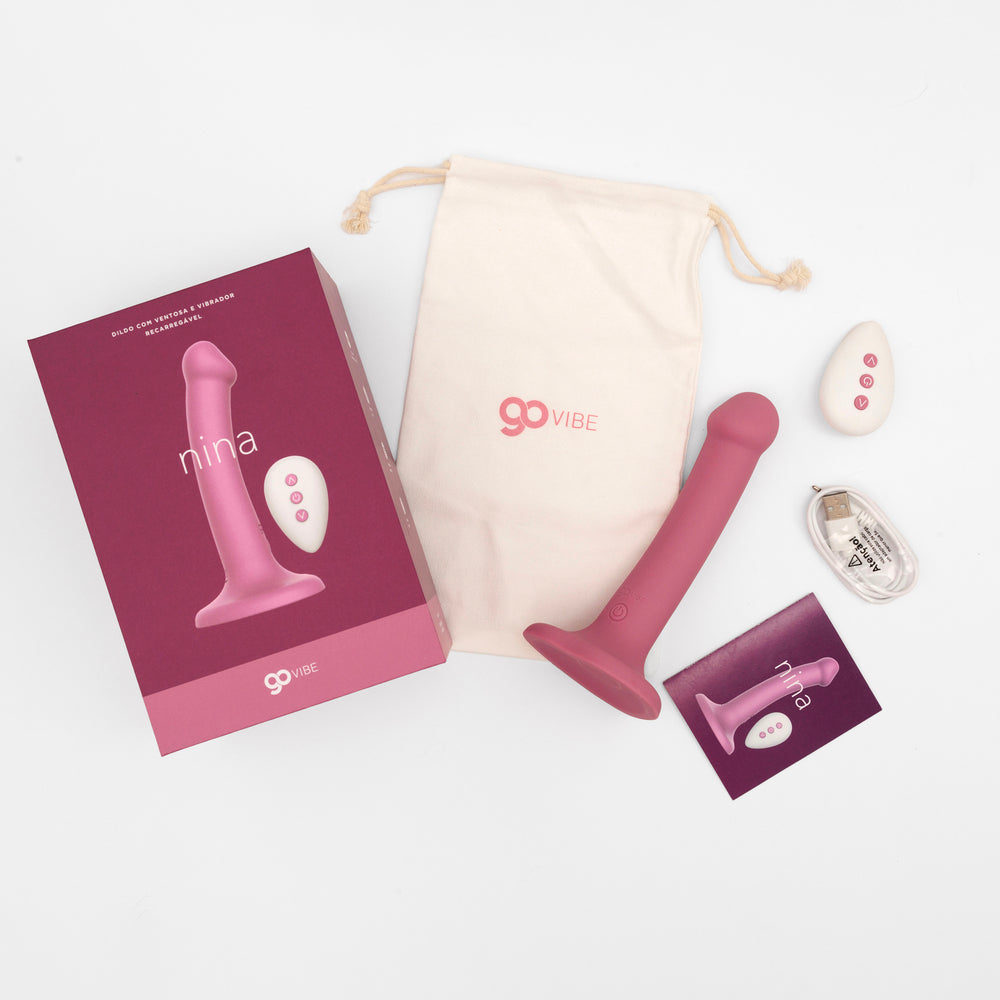 IA454R - Dildo com Ventosa e Vibrador Recarregavel Go Vibe Nina Rosa