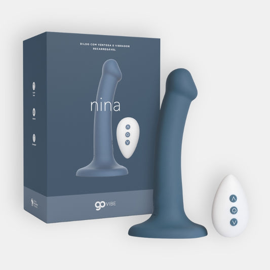 Dildo com Ventosa e Vibrador Recarregável Go Vibe Nina - Azul 800